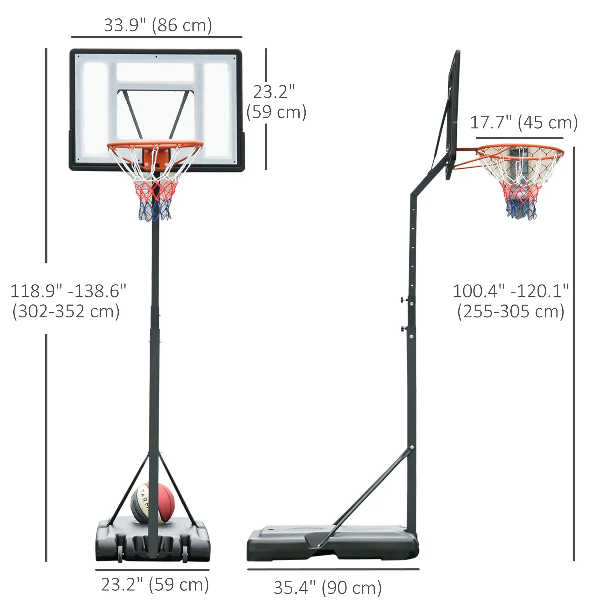 Portable Basketball Hoop Stand with Wheels, Height Adjustable 8FT-10FT, Black Basketball at Gallery Canada
