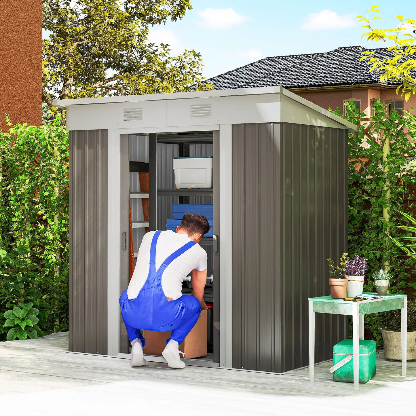 6' x 4' Outdoor Storage Shed, Metal Garden Tool Organizer, Light Grey Sheds at Gallery Canada