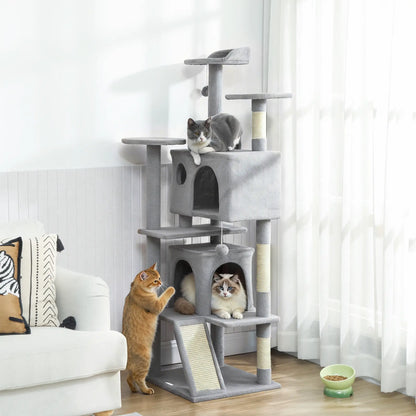 54" Cat Tree, Multi-Level Tower With Scratching Posts, Light Grey