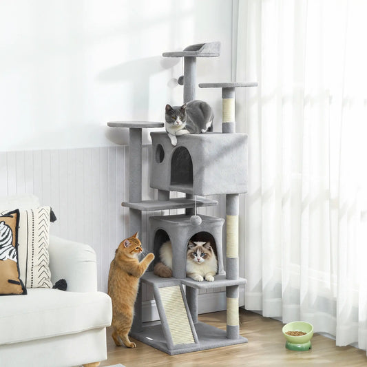 54" Cat Tree, Multi-Level Tower With Scratching Posts, Light Grey