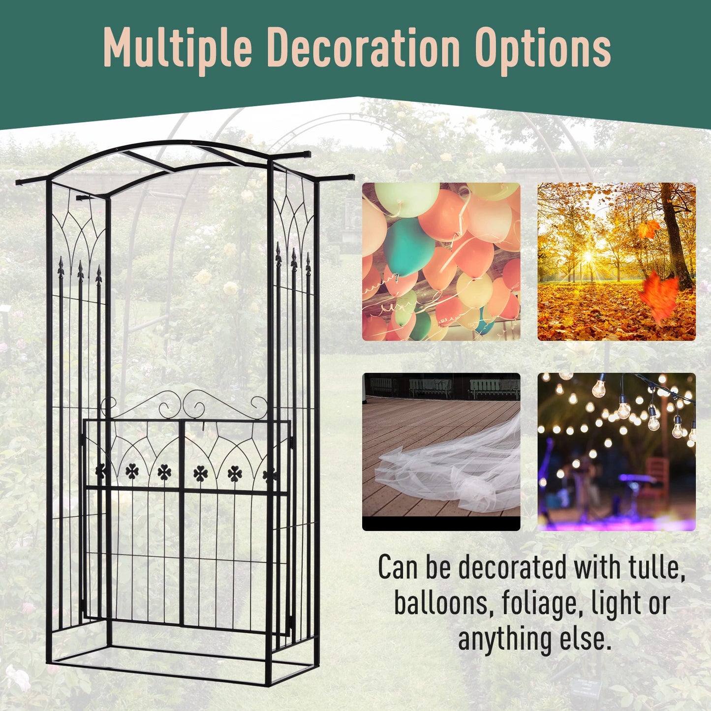 Metal Trellis Garden Arch Arbor, Lucky Leaf Clover Gate, Black Garden Arches at Gallery Canada