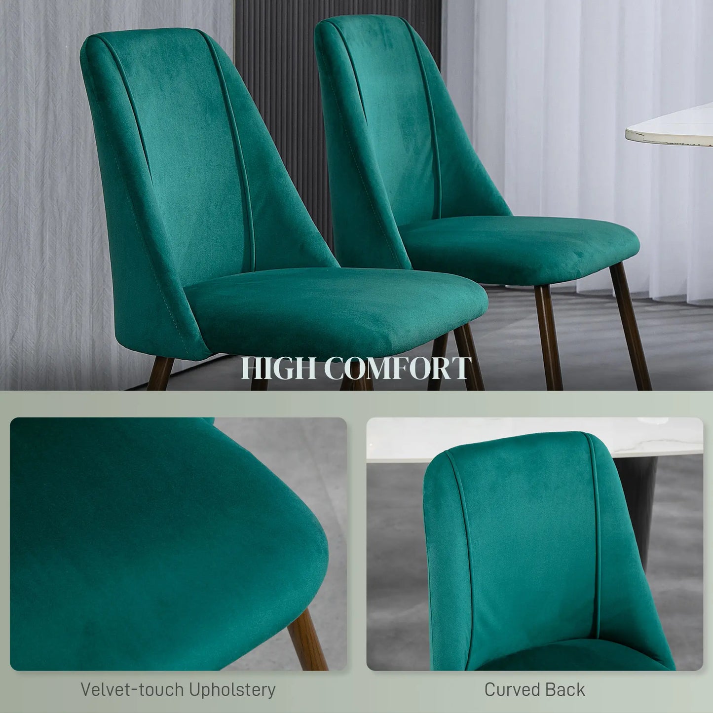 Upholstered Dining Chairs Set of 4, Velvet, Wood-Grain Steel Leg, Green Bar Stools at Gallery Canada