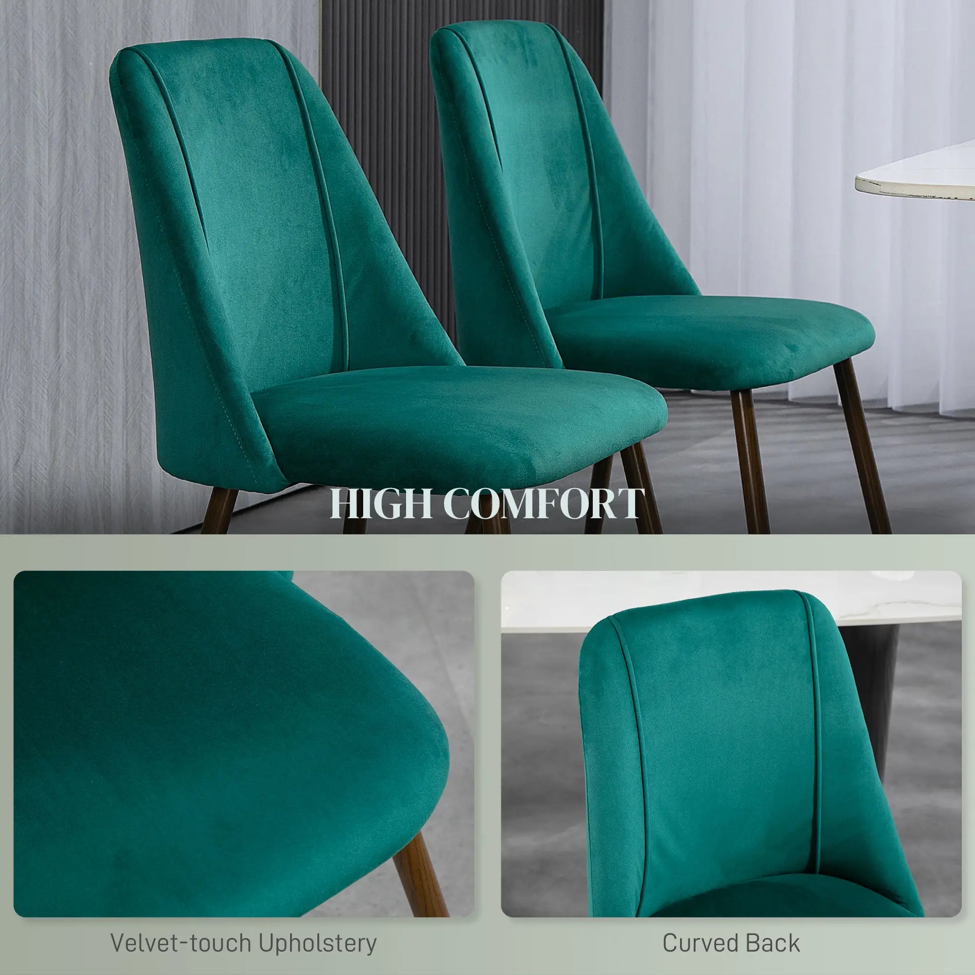 Upholstered Dining Chairs Set of 4, Velvet, Wood-Grain Steel Leg, Green Bar Stools at Gallery Canada