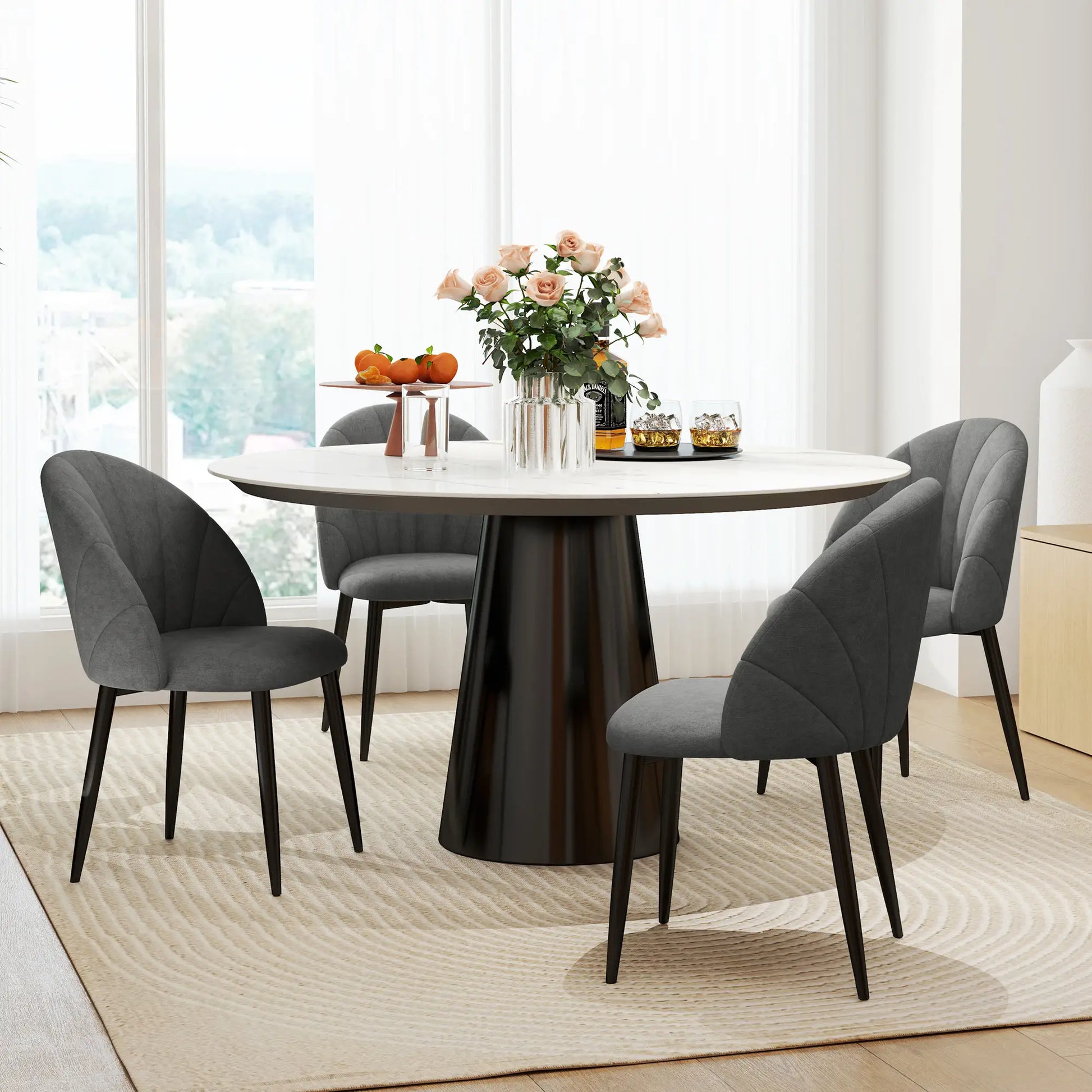 Modern Dining Chairs Set of 4, Upholstered, Metal Legs, Dark Grey Dining Chairs at Gallery Canada