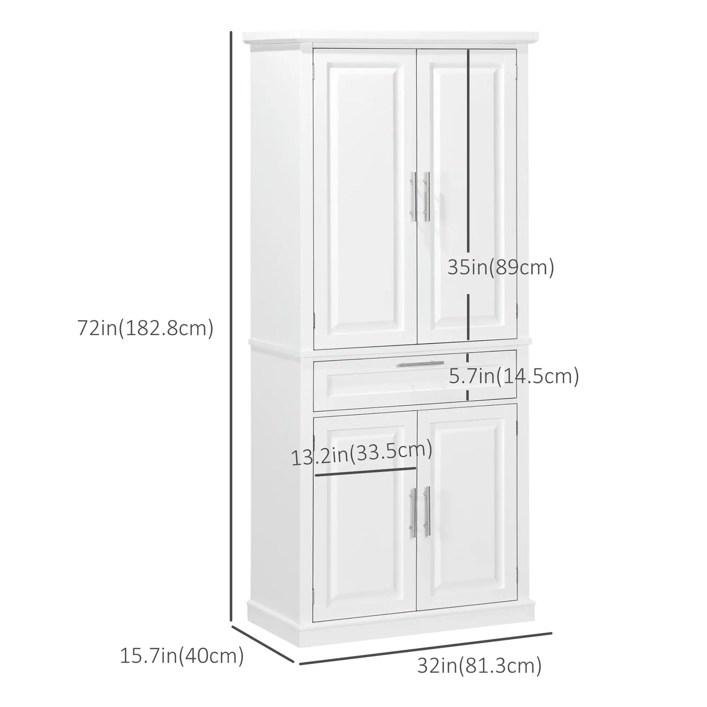 72" Kitchen Pantry Cabinet, 4-Door with Drawer, Adjustable Shelves, White Kitchen Pantry Cabinets at Gallery Canada