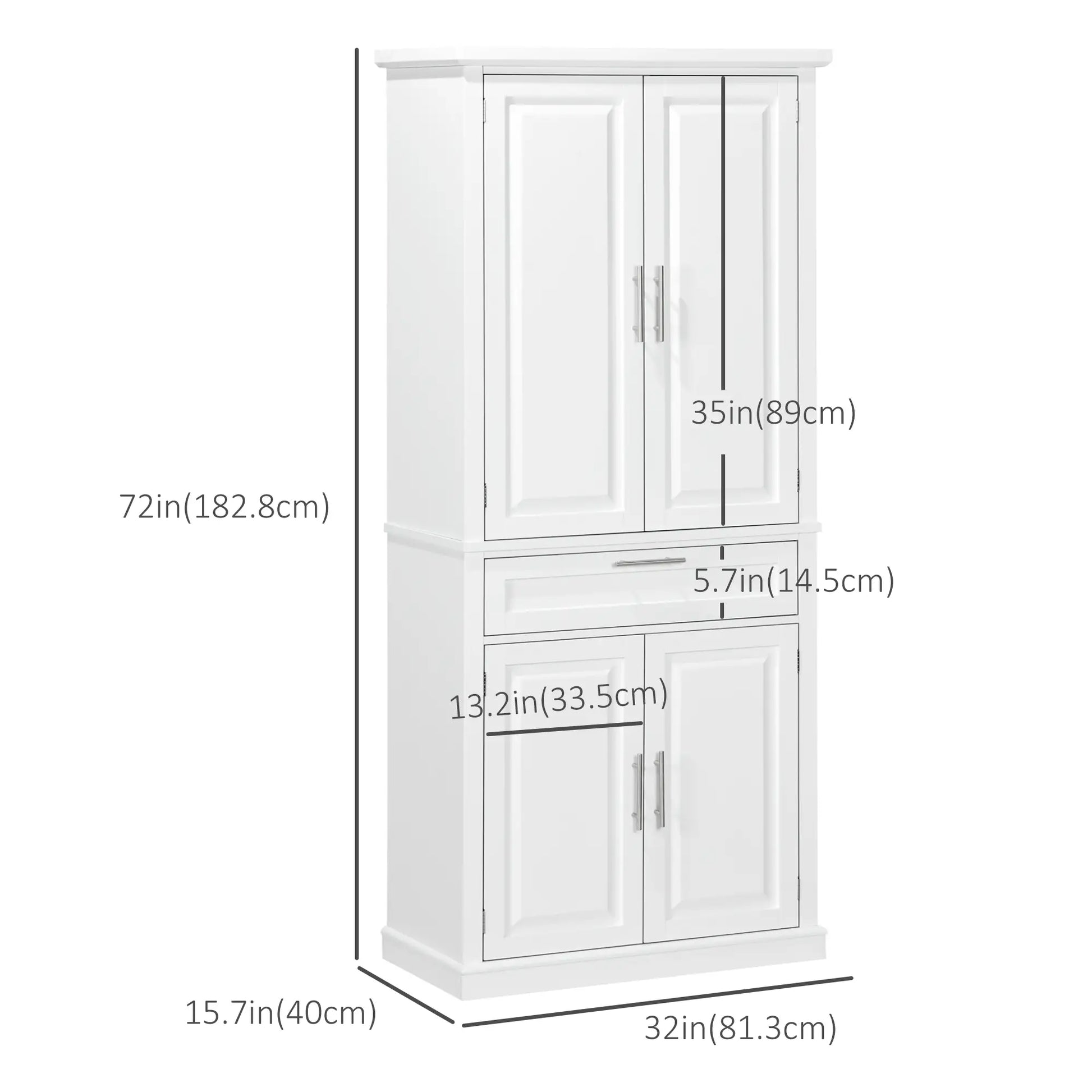 72" Kitchen Pantry Cabinet, 4-Door with Drawer, Adjustable Shelves, White Kitchen Pantry Cabinets at Gallery Canada