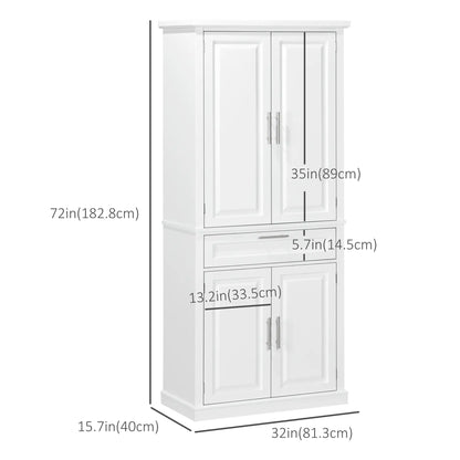72" Kitchen Pantry Cabinet, 4-Door with Drawer, Adjustable Shelves, White Kitchen Pantry Cabinets at Gallery Canada