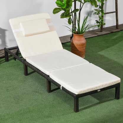 Outdoor Lounger, 5-Level Adjustable Back, Headrest, Cream White Chaise Loungers at Gallery Canada