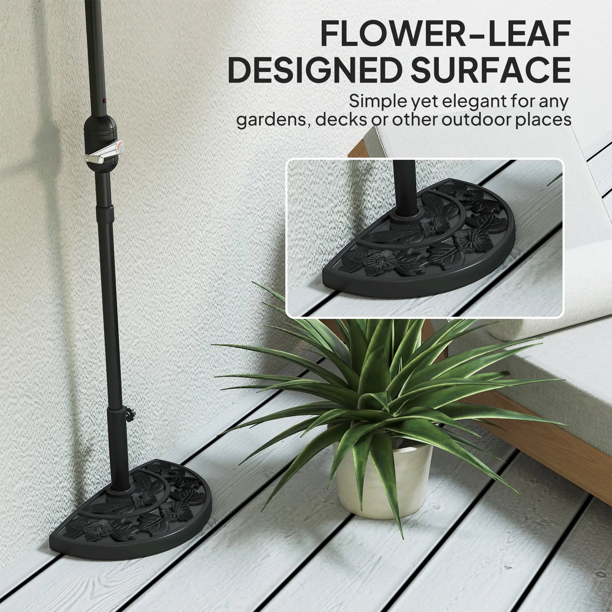 21 lbs Concrete Half Umbrella Base, Flower-Leaf Design, Black Umbrella Bases at Gallery Canada