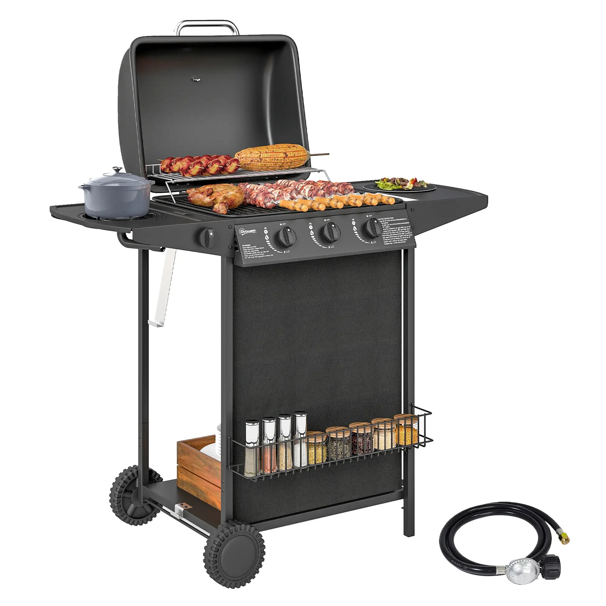 3+1 Burner Propane Gas BBQ Grill, Portable With Side Burner, Thermometer, Black Propane Gas Grills at Gallery Canada