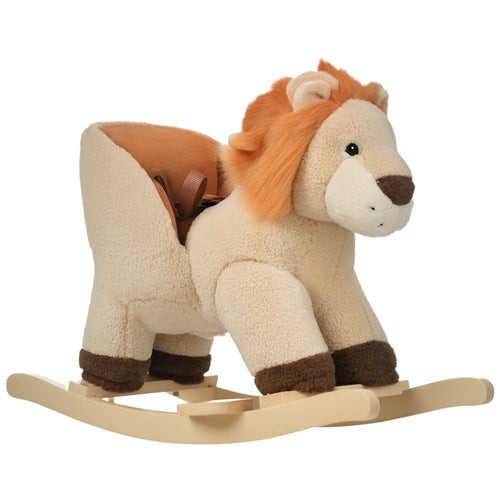 Baby Rocking Horse, Lion Design, Plush, Wooden, Sound, Seat Belt, 18-36 Months, Brown
