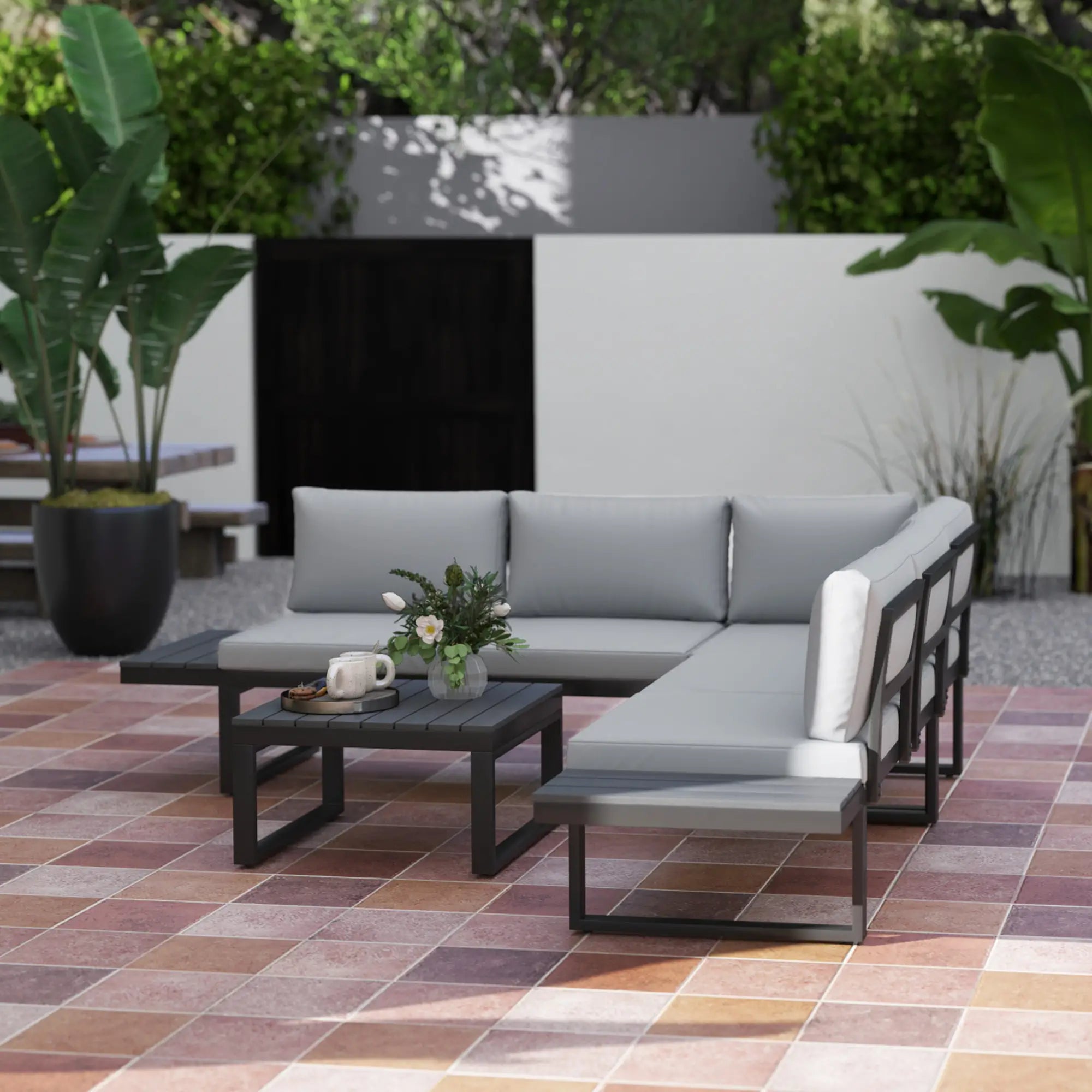 4 Piece Outdoor Patio Furniture Set, 5 Level Reclining Garden Corner Sofa Patio Furniture Sets at Gallery Canada