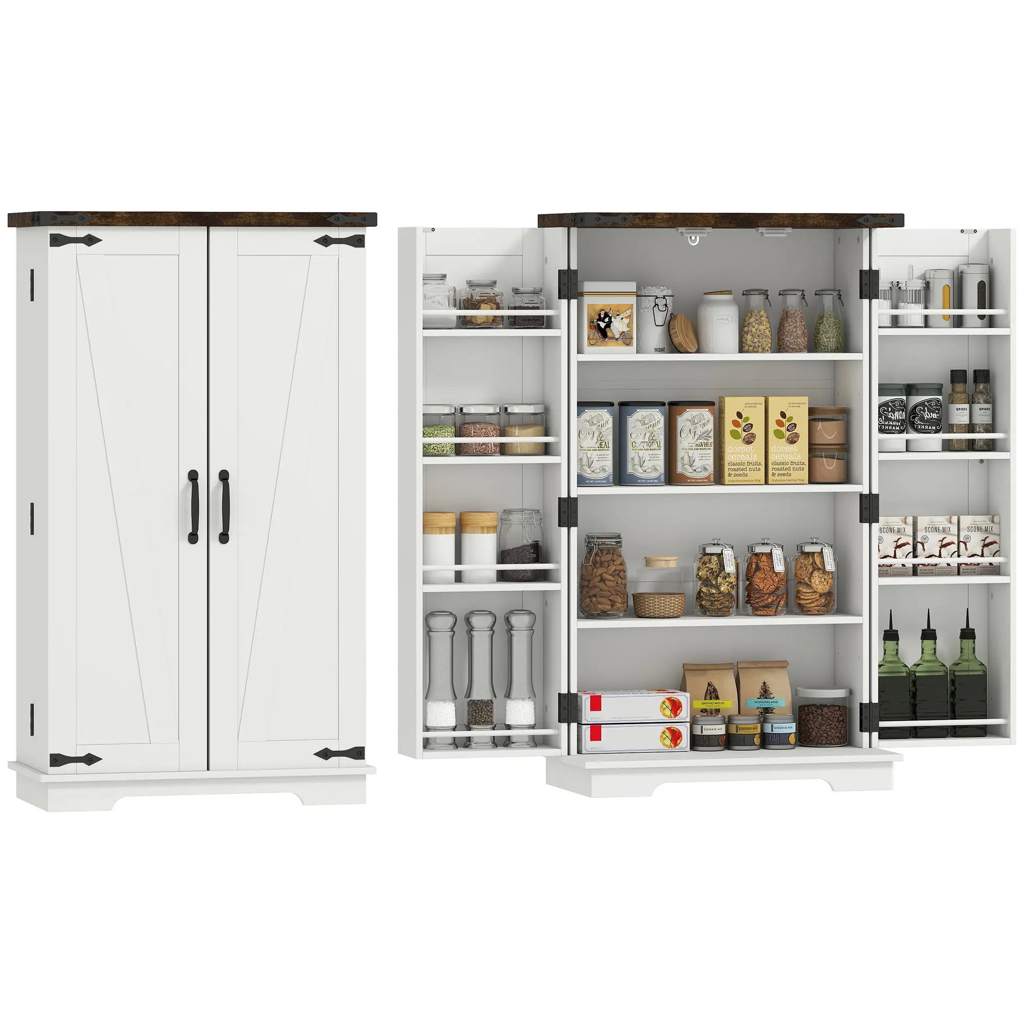 Farmhouse Kitchen Pantry Cabinet, Adjustable Shelves, White Kitchen Pantry Cabinets at Gallery Canada