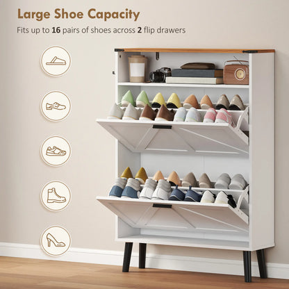 Shoe Storage Cabinet With 2 Flip Drawers, Farmhouse Narrow, White Shoe Storage Cabinets & Racks at Gallery Canada