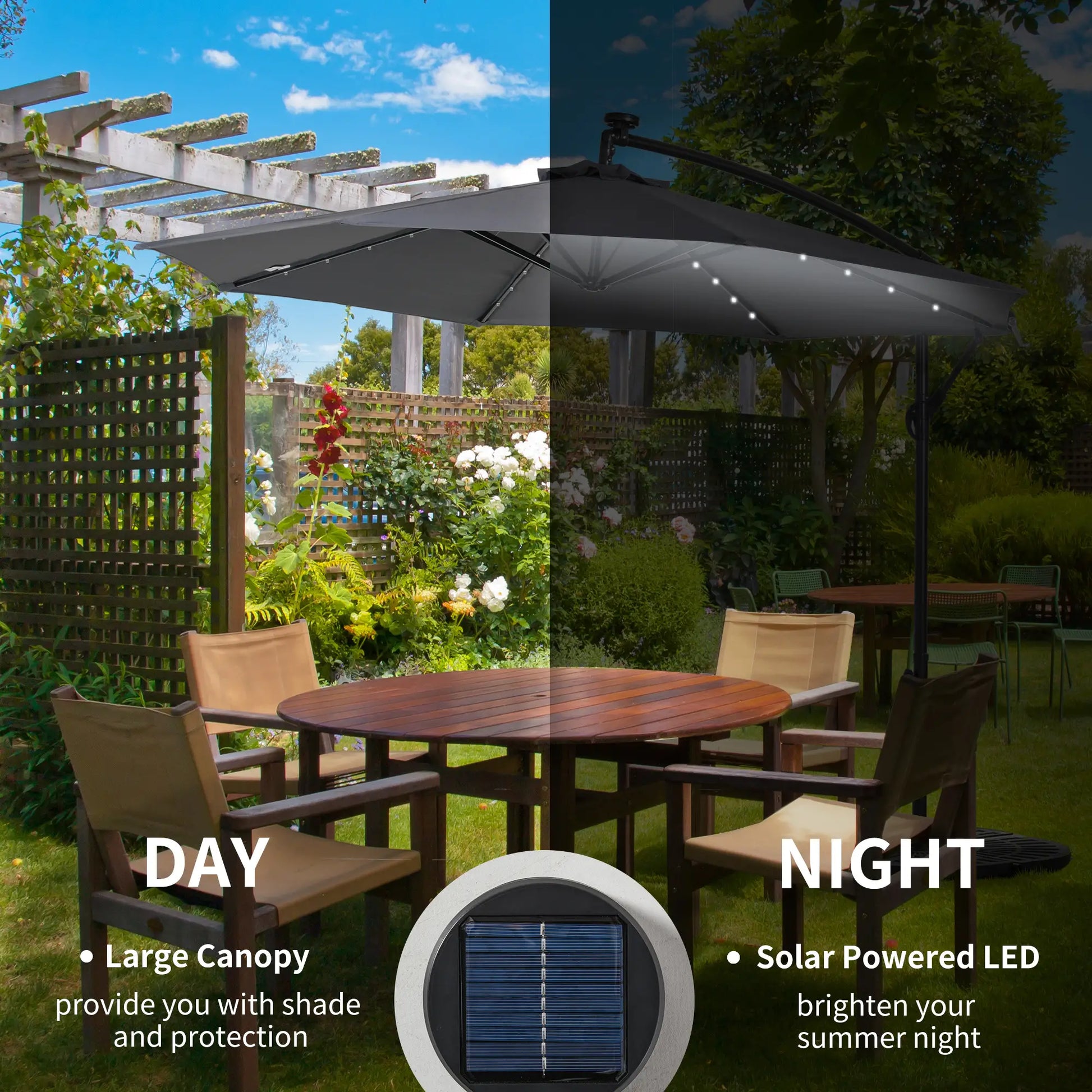 10ft Outdoor Cantilever Umbrella, Solar Lights, Adjustable Angle, Dark Gray Cantilever Umbrellas at Gallery Canada