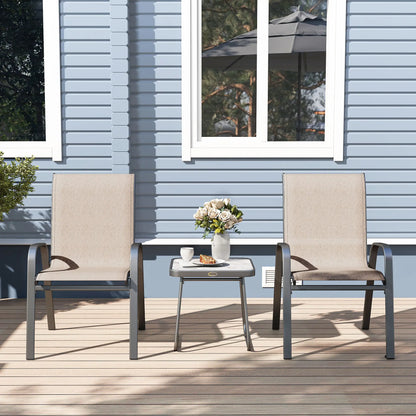 Outdoor Bistro Set, 3-Piece Patio Set, Breathable Mesh, Stackable Chairs, Square Table, Brown Bistro Sets at Gallery Canada