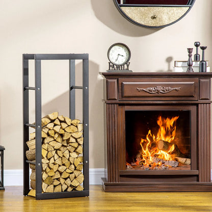 Outdoor Firewood Rack, Log Holder with Handles, 220 lbs. Capacity, 15.7" x 9.8" x 39.4", Black Firewood Racks at Gallery Canada