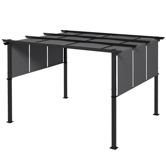 10' x 12' Metal Pergola, Retractable Canopy, Garden Patio Backyard Deck Pergolas Dark Grey at Gallery Canada