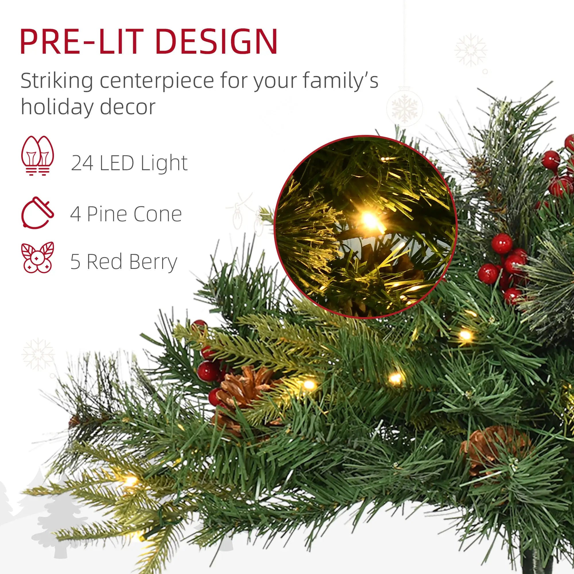 1.5 Foot Prelit Artificial Christmas Tree, 16 Inch, Warm White LED, Red Berries, Pine Cones, Green Pre Lit Christmas Trees at Gallery Canada