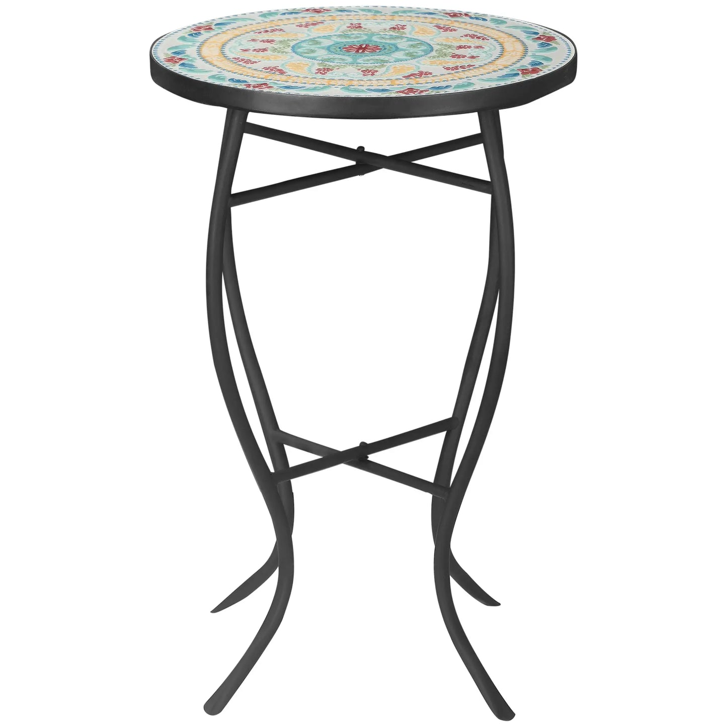 Round Mosaic Patio Table, Metal Frame, Outdoor Garden Furniture, Multicolor Patio Side Tables Red, Green, Black at Gallery Canada