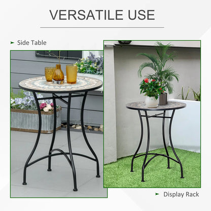 Round Mosaic Patio Table, Metal Frame, Outdoor Garden Furniture, Green Patio Side Tables at Gallery Canada