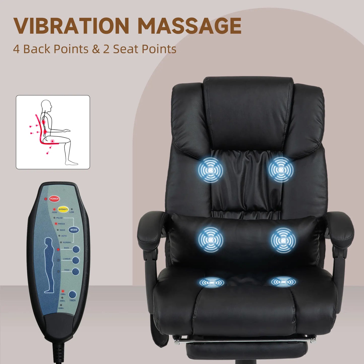 6-Point Vibration Massage Chair, Height Adjustable, Reclining, Black Massage Chairs at Gallery Canada