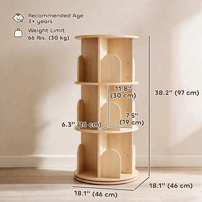 3-Tier Rotating Bookshelf, 360° Revolving Bookcase, Natural Baby & Kids Storage at Gallery Canada