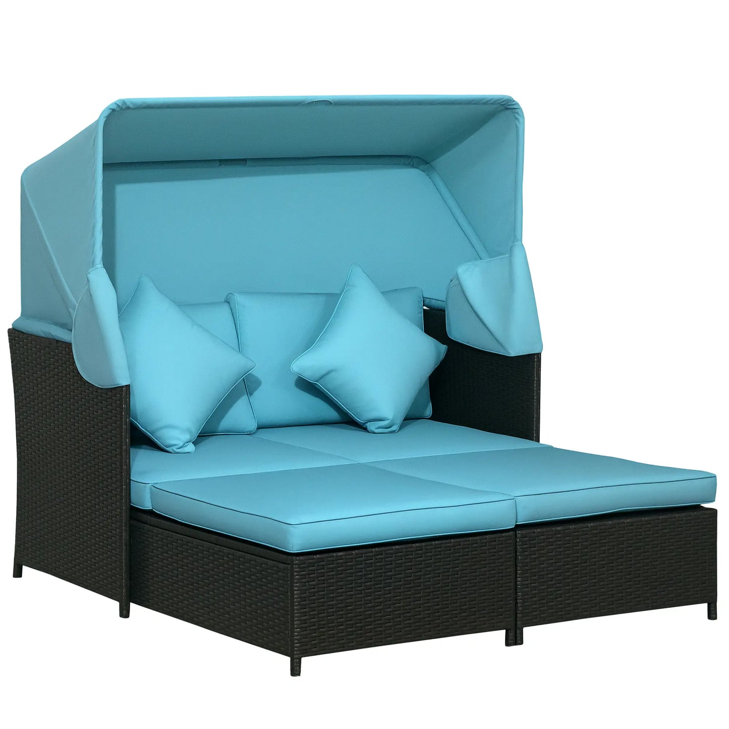 Outdoor Wicker Double Daybed, PE Rattan Sun Lounger for 2, Green Daybeds Green, Black at Gallery Canada