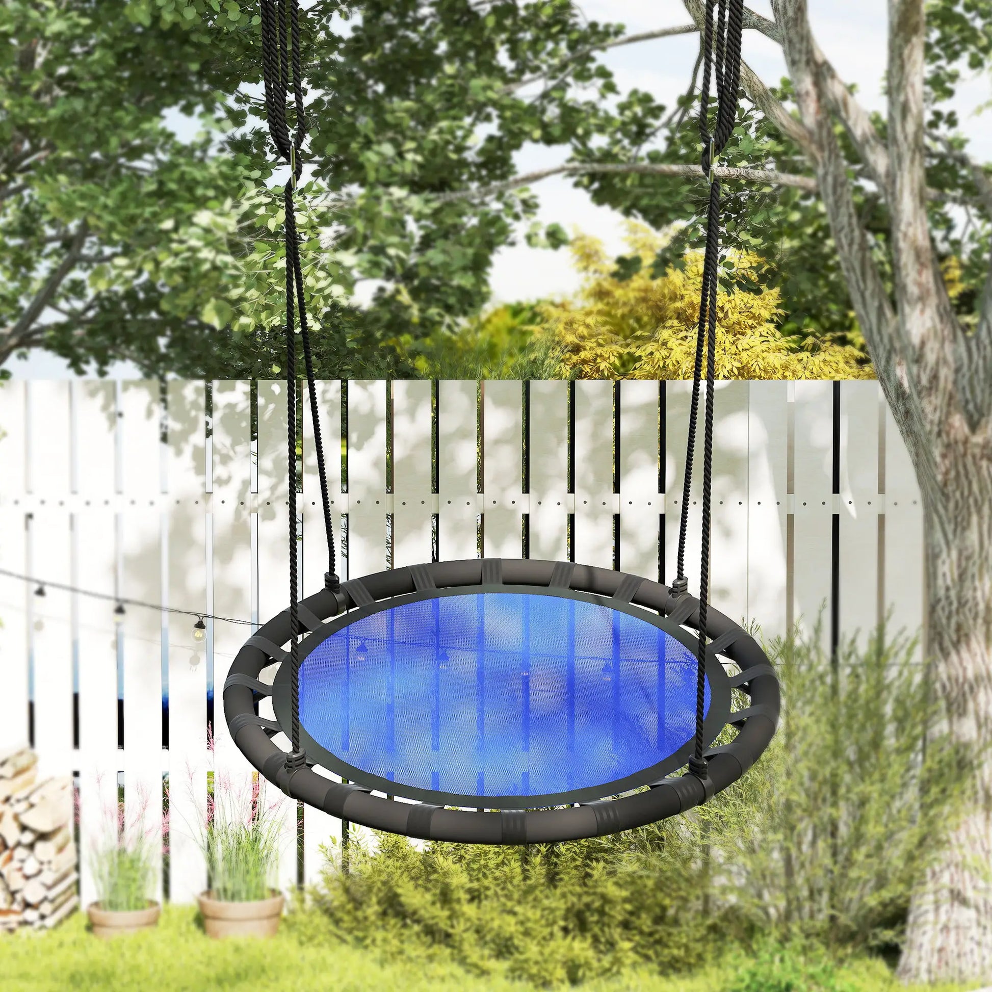 39 Inch Saucer Tree Swing, Adjustable Ropes, Outdoor, Navy Blue Gym Sets & Swings at Gallery Canada