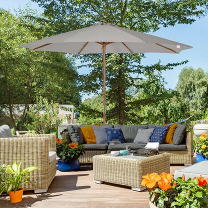 10' x 8' Wooden Patio Umbrella, Bamboo Rib Sunshade, Grey Sun Umbrellas at Gallery Canada