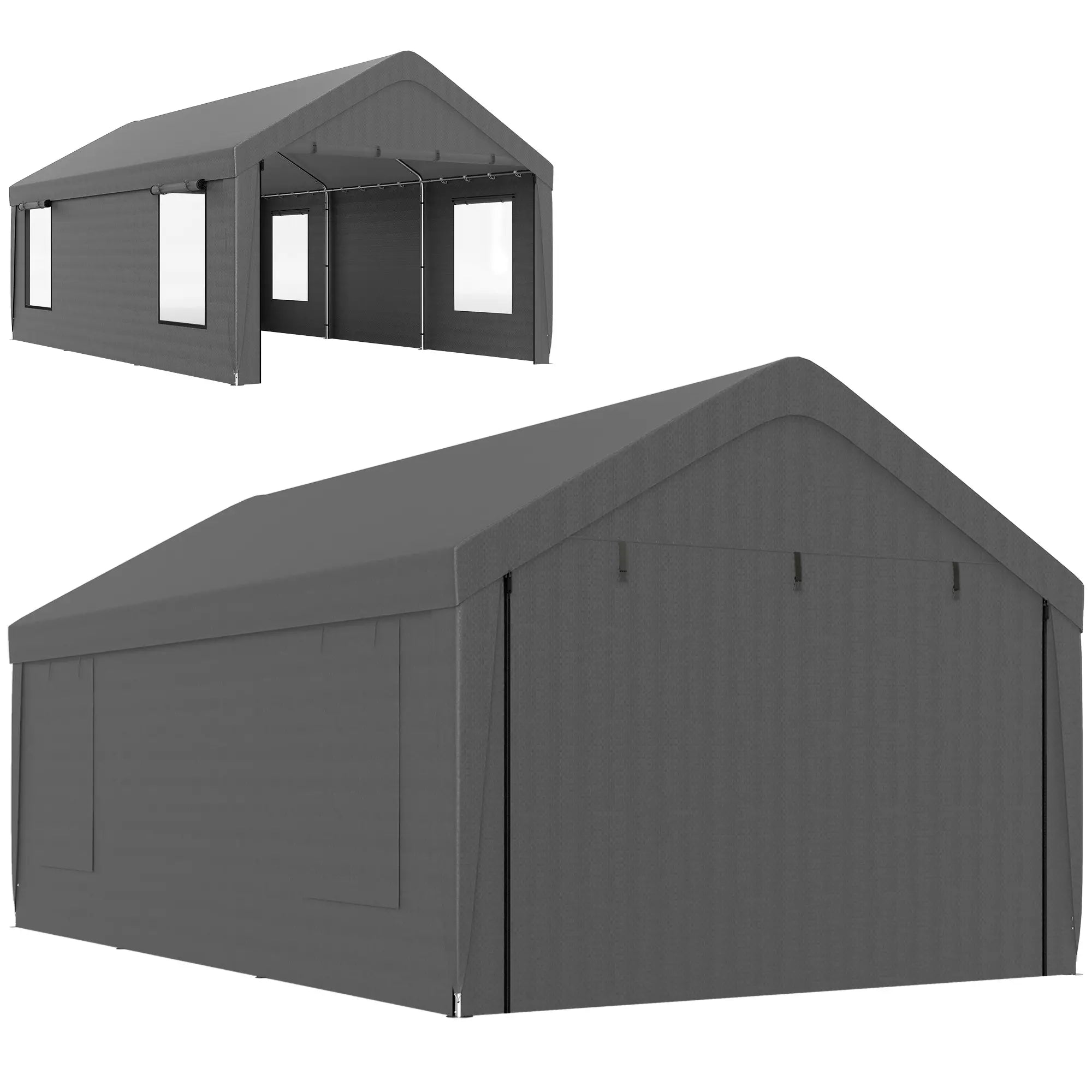 12 x 20ft Carport, 2 Roll-Up Doors, 4 Windows, Dark Grey Car Shelters Dark Grey at Gallery Canada
