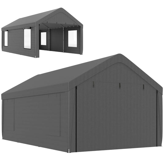 12 x 20ft Carport, 2 Roll-Up Doors, 4 Windows, Dark Grey Car Shelters Dark Grey at Gallery Canada