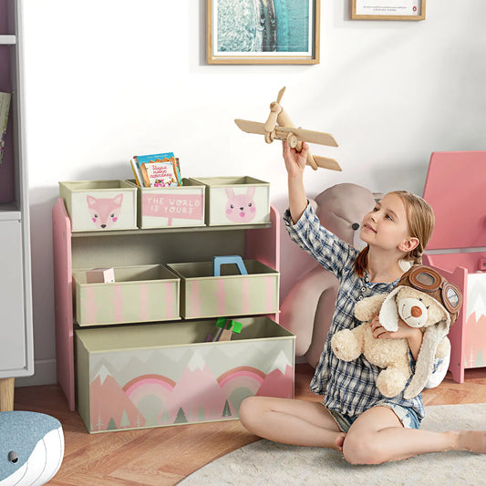 Toy Organizer with 6 Storage Bins, 25" X 12" X 26", Pink Baby & Kids Storage Pink Print at Gallery Canada