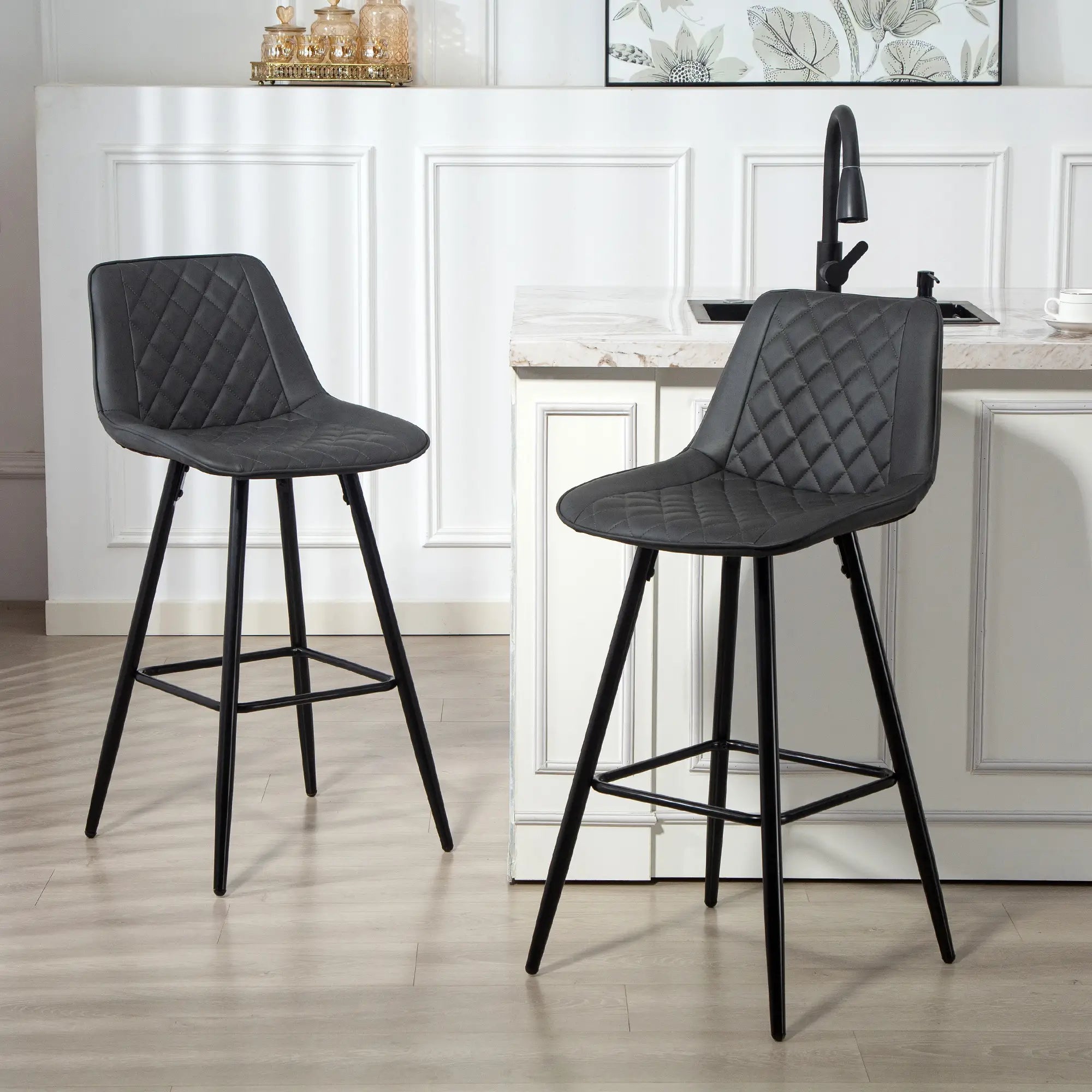 PU Leather Counter Height Bar Chairs Set of 2, 27.75