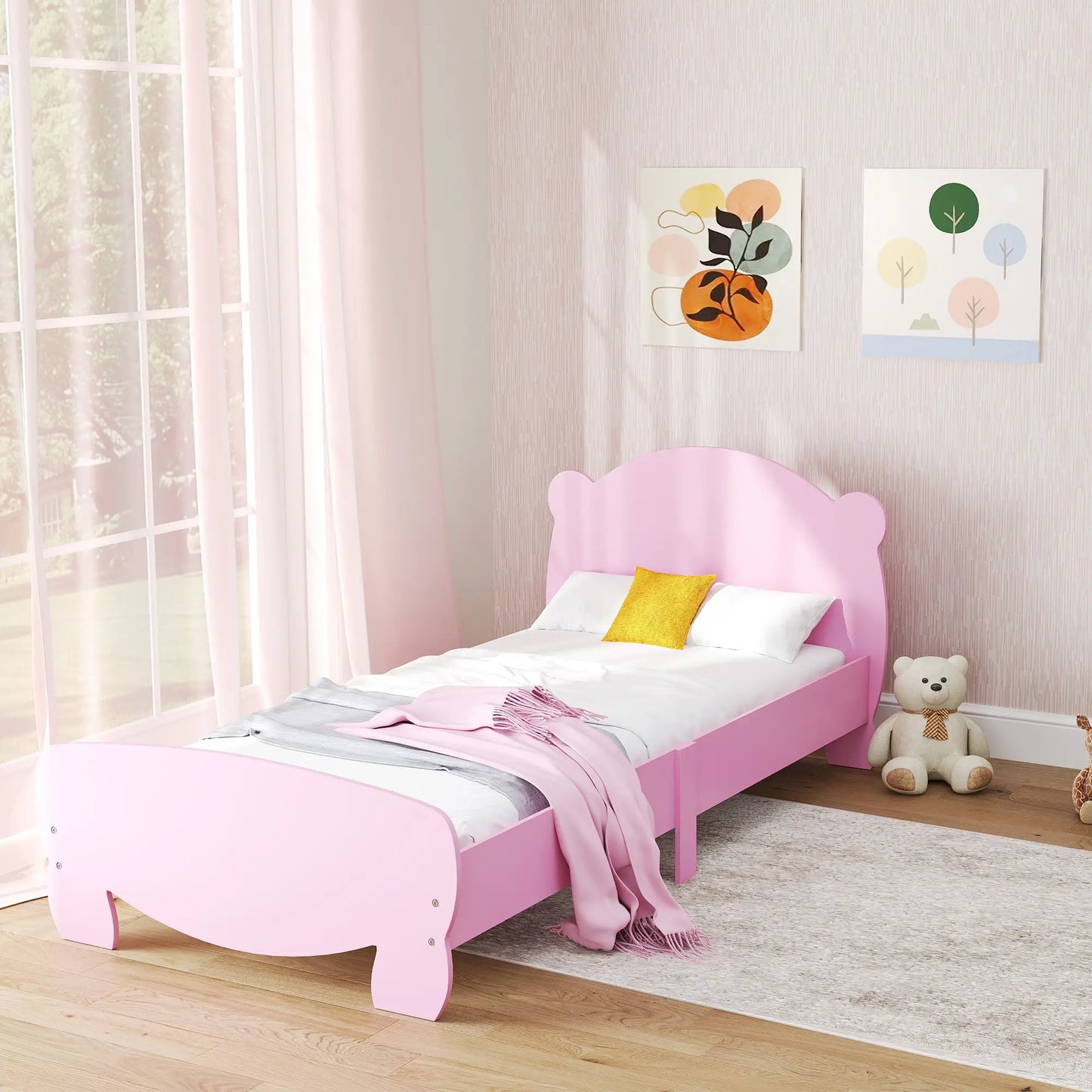 Twin Bed Frame, Bear Headboard, Slats Support, No Box Spring, Pink Kids Bedroom Furniture at Gallery Canada