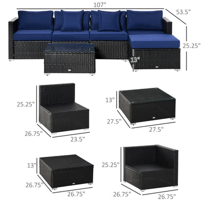 6-Piece Outdoor PE Rattan Sofa Set, Thick Cushions, Glass Top Table, Dark Blue, Black Patio Furniture Sets at Gallery Canada