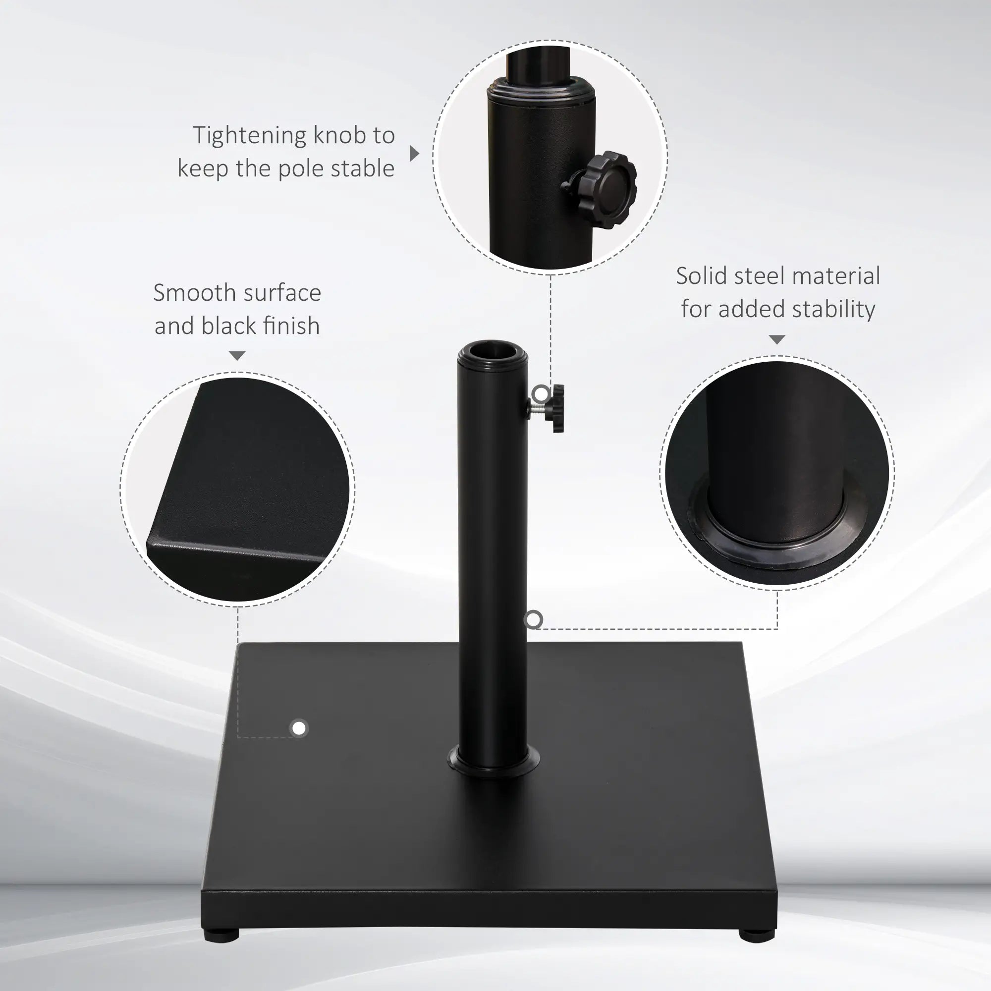 40 lbs Steel Square Parasol Stand Base, Adjustable Knob, Black Umbrella Bases at Gallery Canada