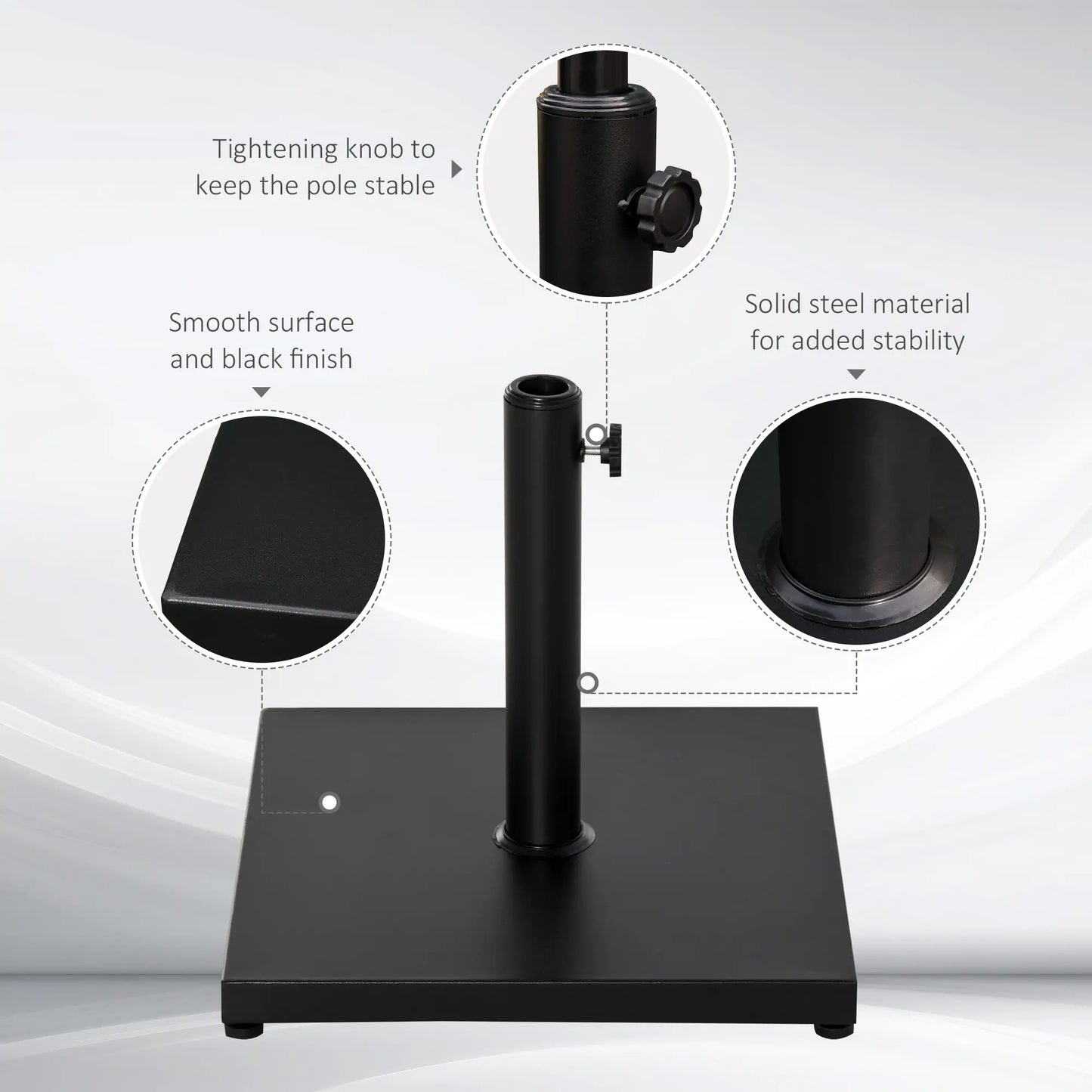 40 lbs Steel Square Parasol Stand Base, Adjustable Knob, Black Umbrella Bases at Gallery Canada