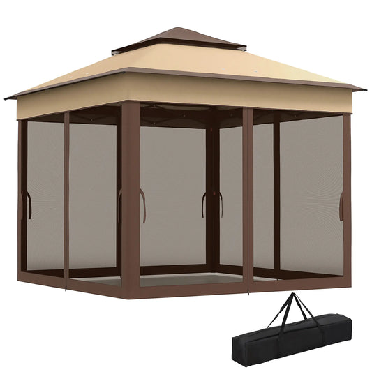 10.7 x 10.7ft Pop Up Gazebo, Adjustable Sun Shelter, UV30+ Roof, Removable Mesh Curtains, Beige Pop Up Canopies Beige at Gallery Canada