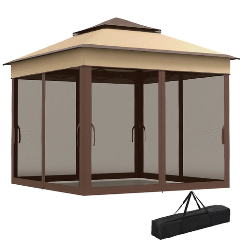 10.7 x 10.7ft Pop Up Gazebo, Adjustable Sun Shelter, UV30+ Roof, Removable Mesh Curtains, Beige