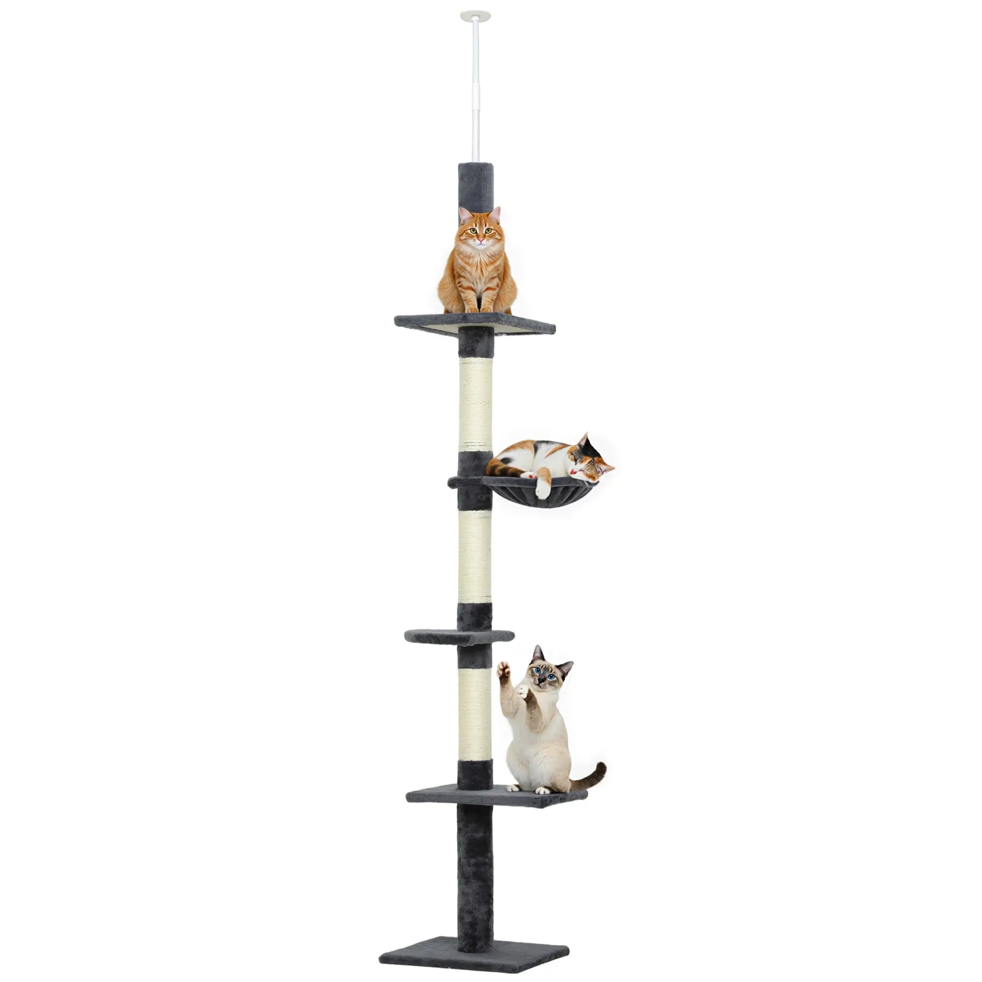 8.5ft Cat Climbing Tree, 5-Tier Activity Center, Scratching Post, Dark Grey Floor to Ceiling Cat Trees at Gallery Canada