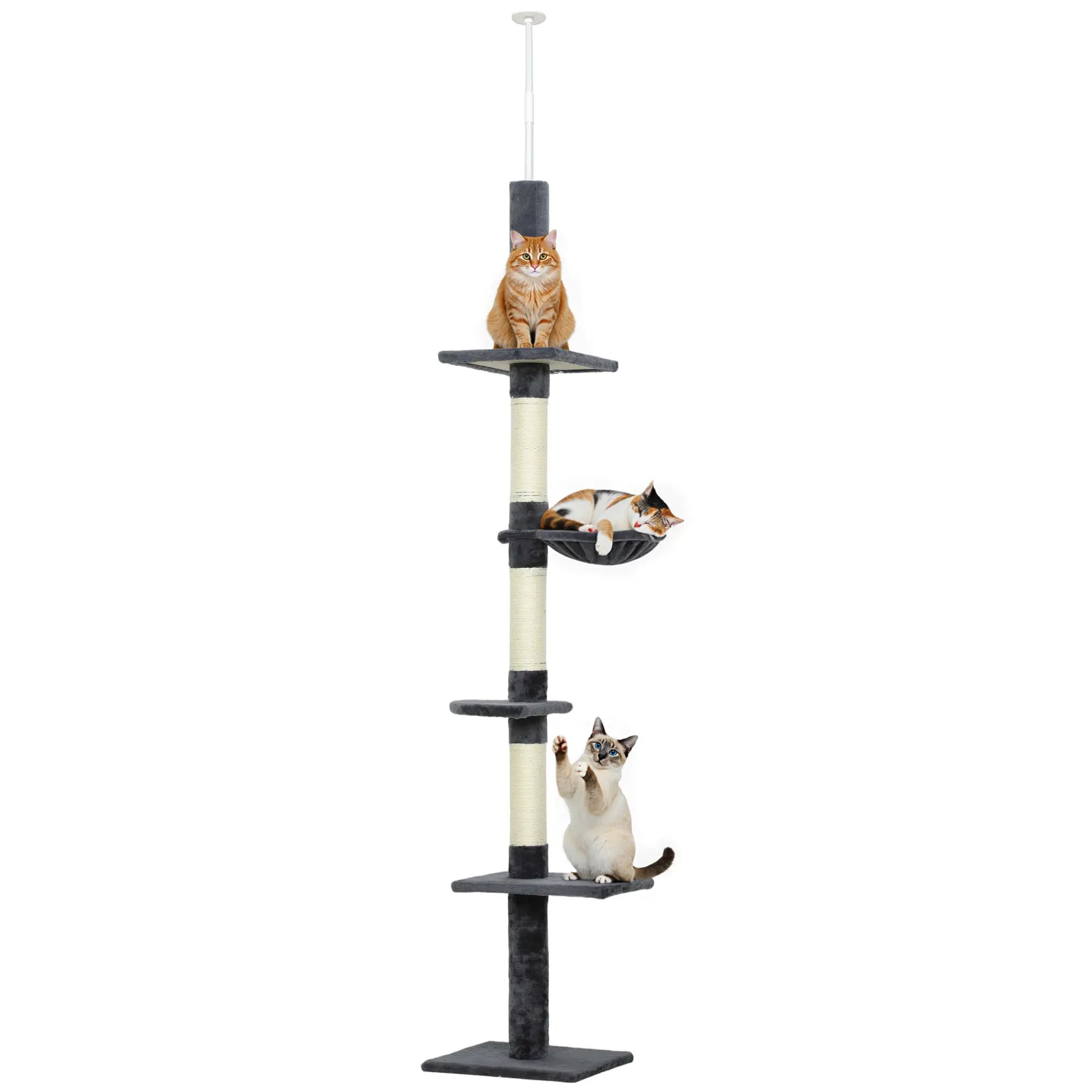 8.5ft Cat Climbing Tree, 5-Tier Activity Center, Scratching Post, Dark Grey Floor to Ceiling Cat Trees at Gallery Canada