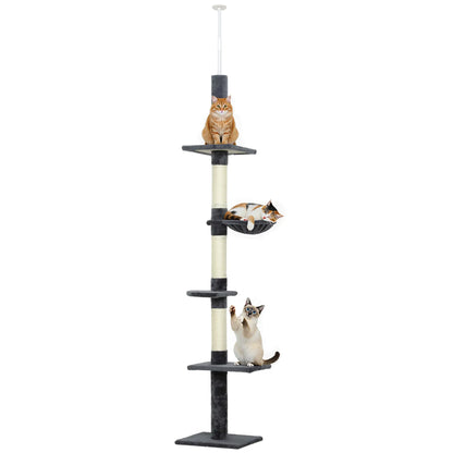 8.5ft Cat Climbing Tree, 5-Tier Activity Center, Scratching Post, Dark Grey Floor to Ceiling Cat Trees at Gallery Canada