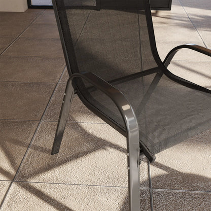 Set of 4 Stackable Outdoor Dining Chairs, High Back, Breathable Mesh Seat, Black Outdoor Dining Sets at Gallery Canada