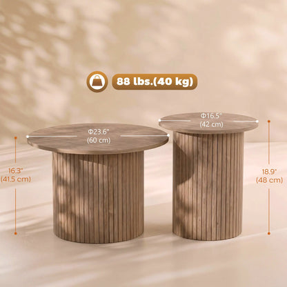 Round Nesting Coffee Table Set of 2, Fluted Mid Century Side Tables