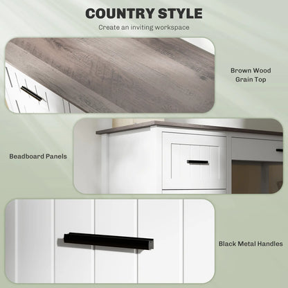 Farmhouse Computer Desk, 3 Drawers, Wood Grain Top, White Computer Desks at Gallery Canada