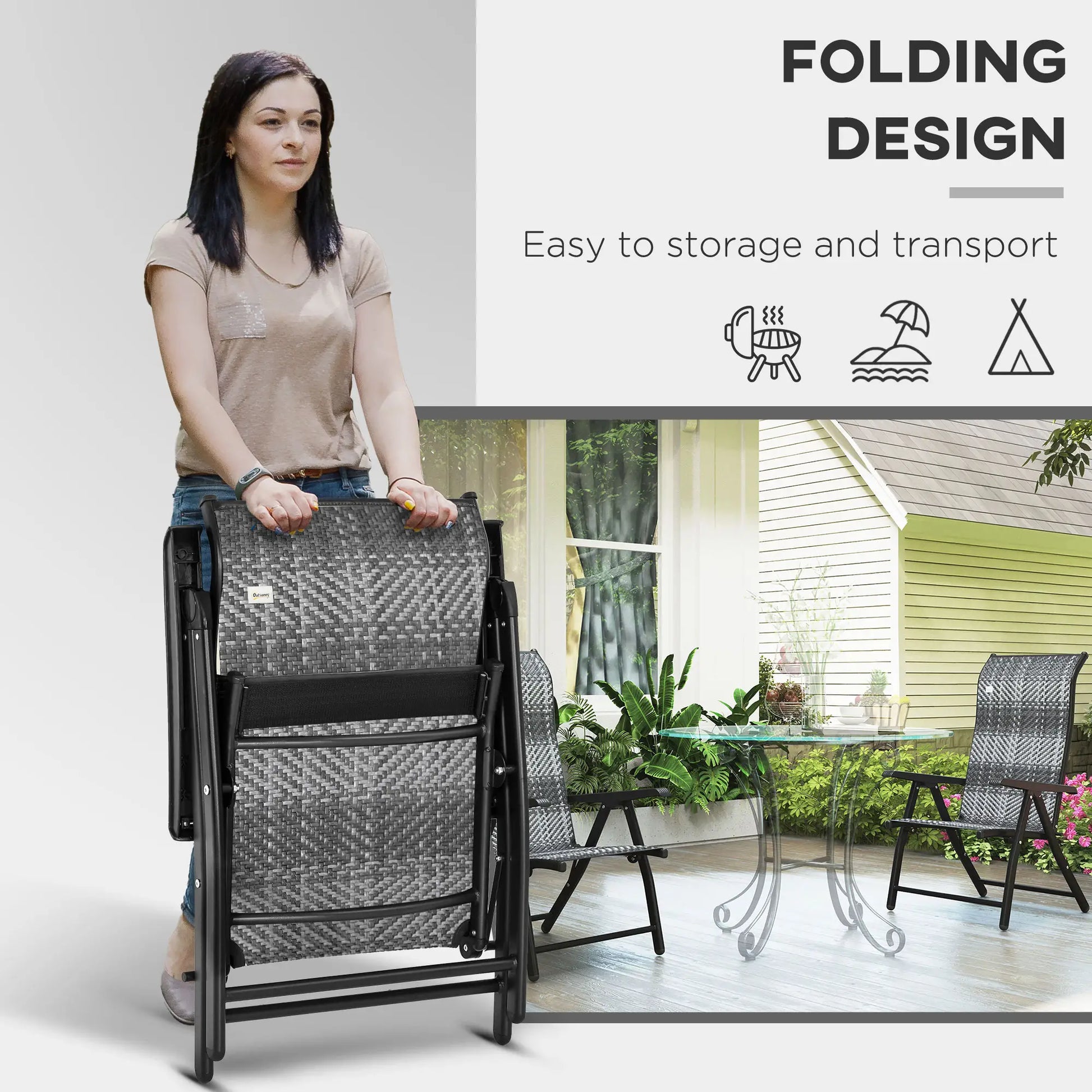 2PCs Outdoor Wicker Folding Chairs, Adjustable Backrest, Mixed Grey, Grey Patio Chairs at Gallery Canada