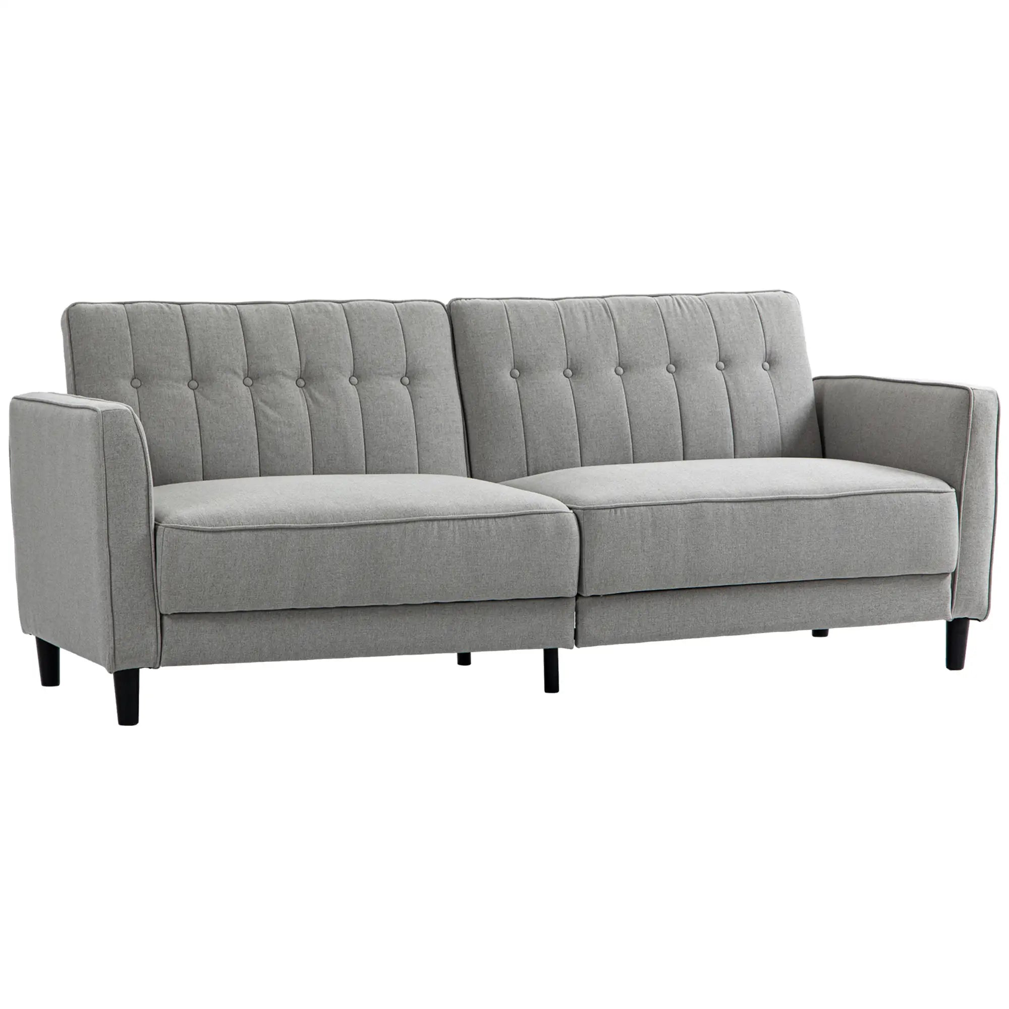 Convertible Bed with Couch, Button Tufted Fabric Sofa Bed, Adjustable Back, Grey 2-Seater Sofas at Gallery Canada