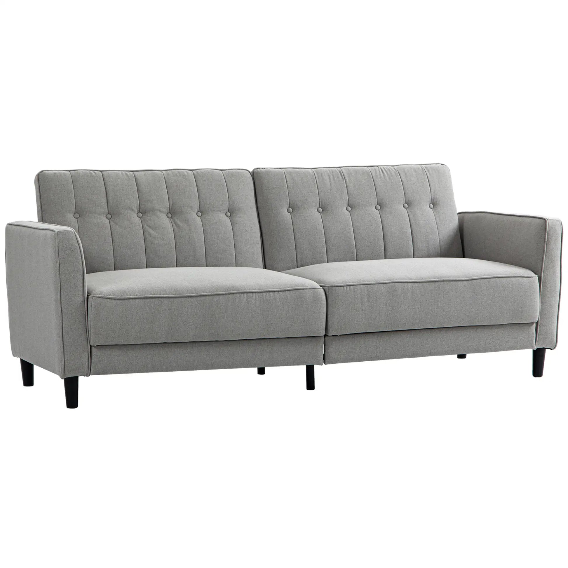 Convertible Bed with Couch, Button Tufted Fabric Sofa Bed, Adjustable Back, Grey 2-Seater Sofas at Gallery Canada