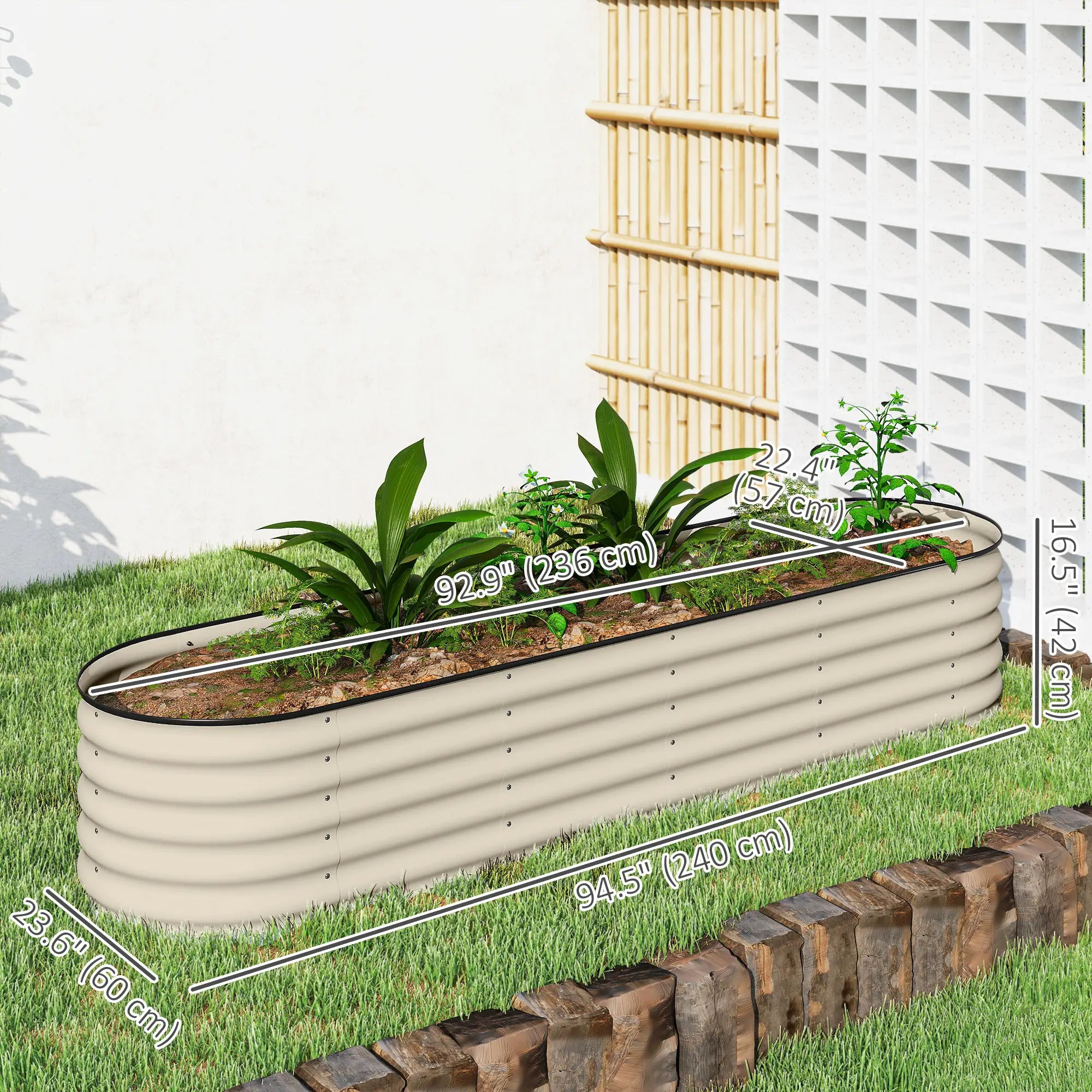 Galvanized Steel Raised Garden Bed, 8 x 2 x 1.5 FT, Cream White Galvanized Planter Boxes at Gallery Canada